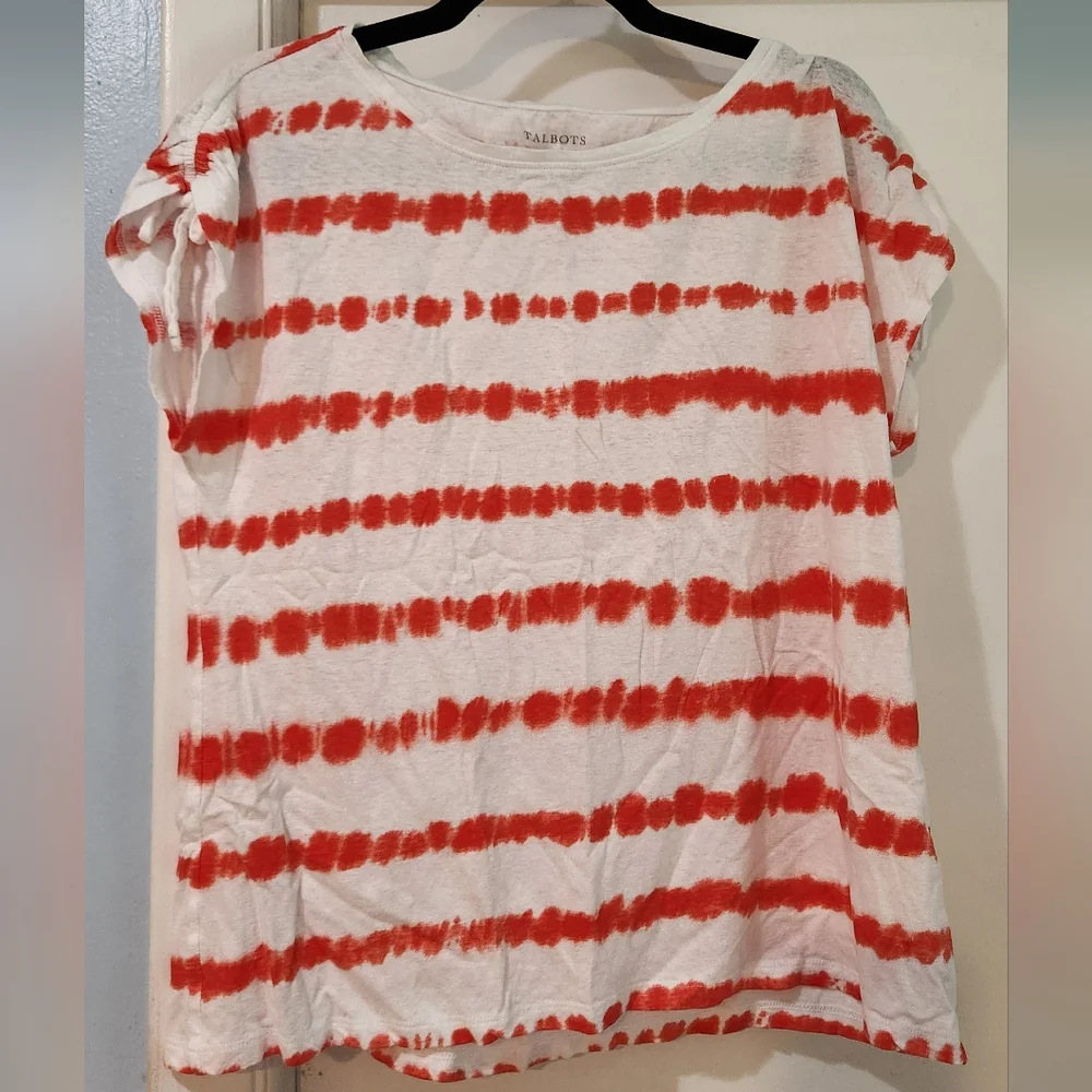 Women's Talbots Orange/Coral Striped Shirt, Size L - Picture 1 of 11